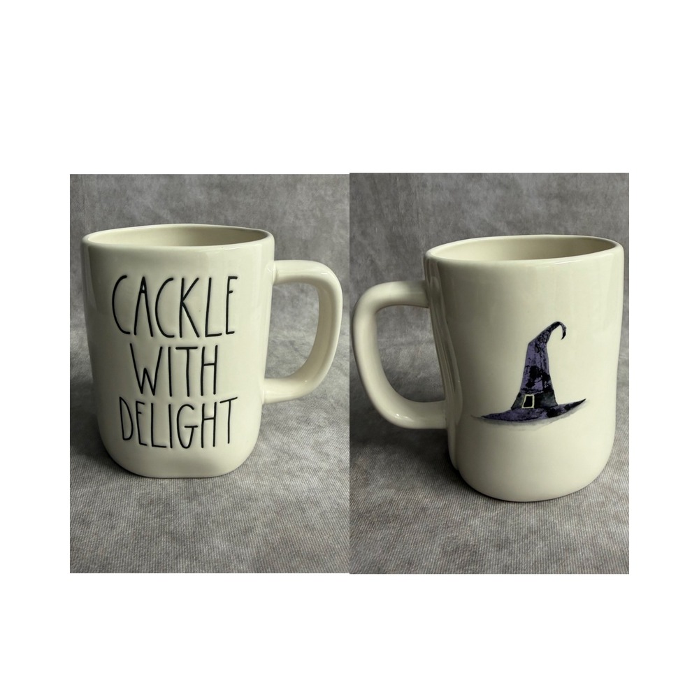 Rae Dunn Mug White Cackle With Delight Witch Hat Halloween Ceramic 16oz